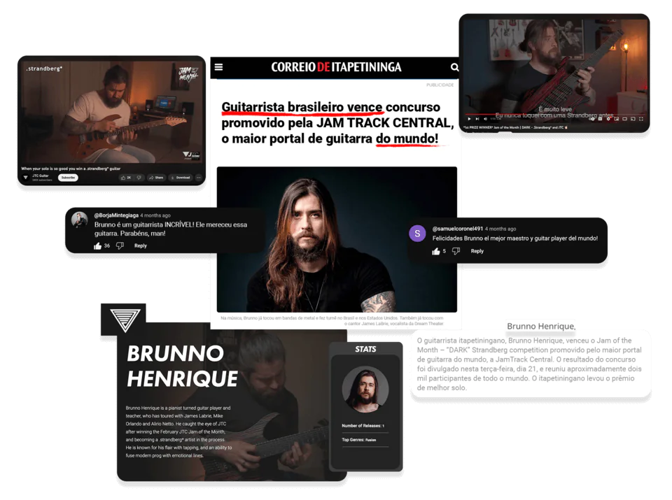 Destaques da carreira de Brunno Henrique na guitarra e na Jam Track Central